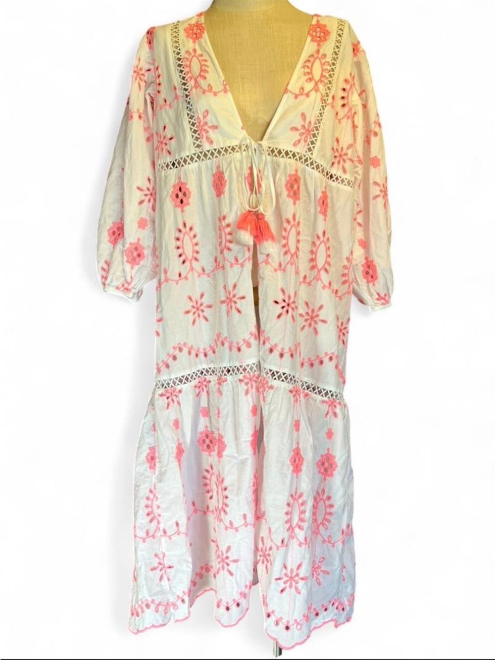 💓J.Crew Beach Dress • White with Pink Embroidery • Swim Cover Up